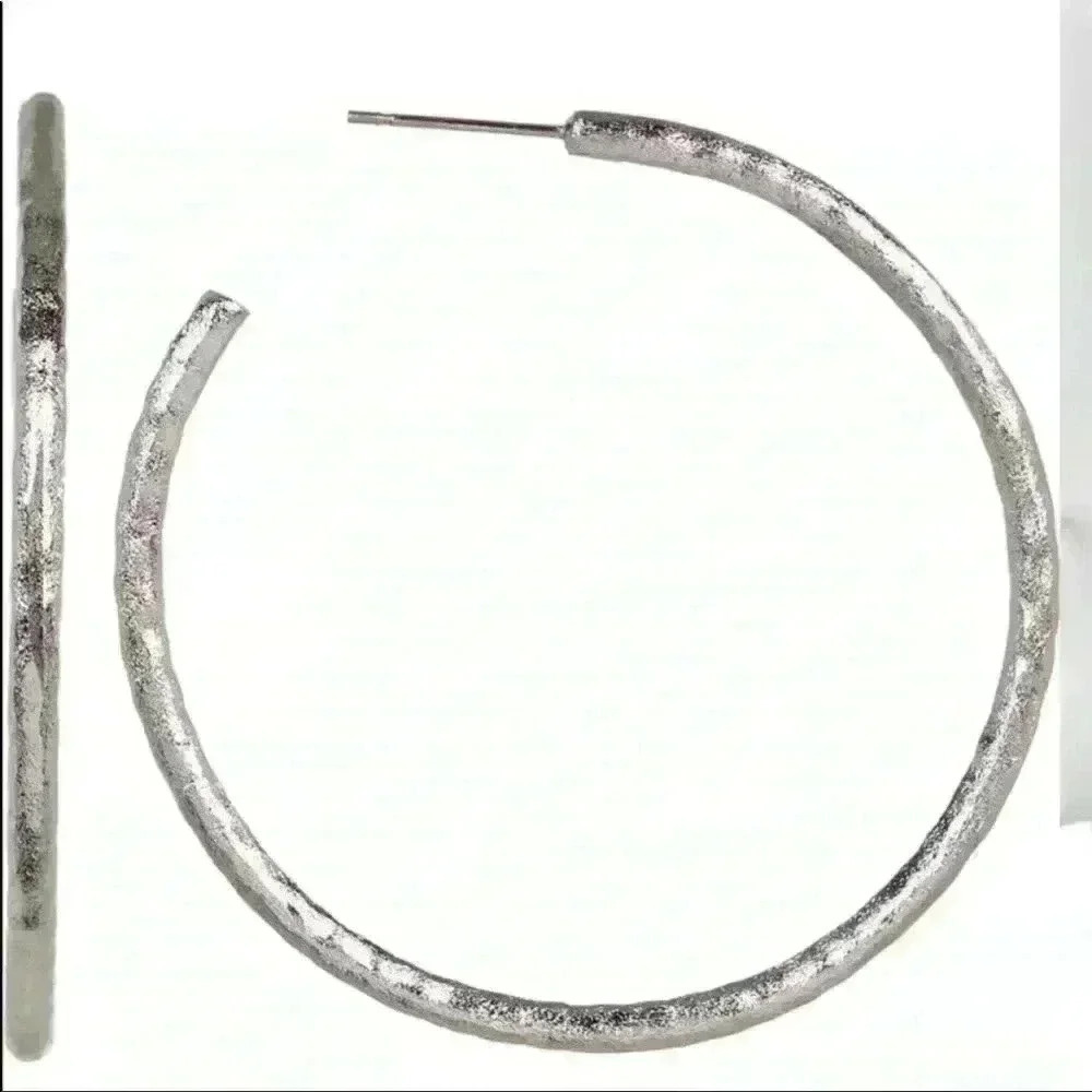 Rivka Friedman RhodiumHammered Satin Hoop Earrings NWT